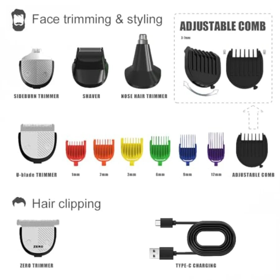 5In1 Beard Trimmer For Men Stainless IPX7 USB Rechargeable