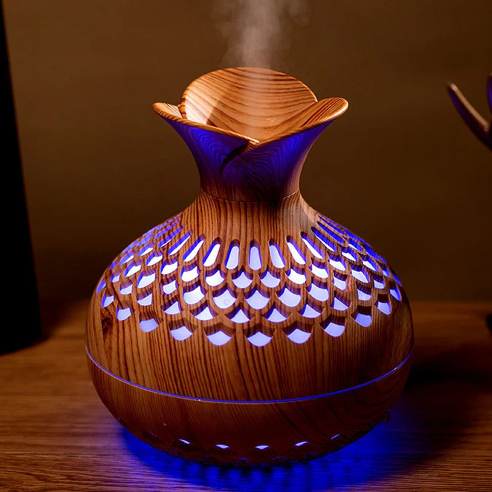 300ML Wood Grain Humidifier with Colorful Night Light USB