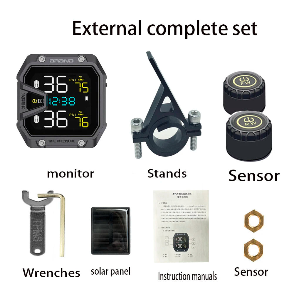 Motorcycle Tire Pressure Monitor USB Solar IP67 Waterproof