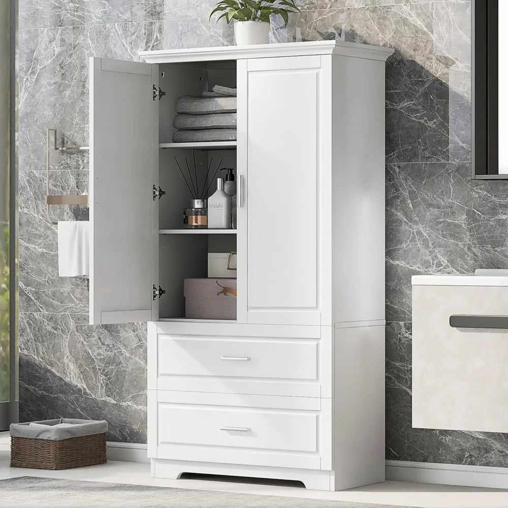 White Wide Storage Cabinet with Drawers and Doors Tall