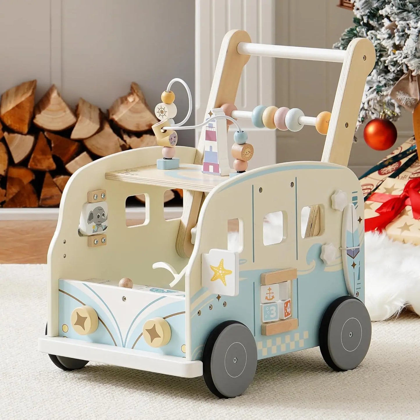 Robotime Wooden Baby Walker with Wheels for Boys and Girls