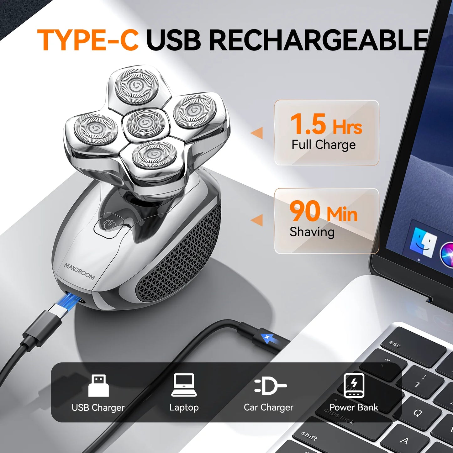 MAXGROOM Electric Head Shaver For Men 5D Floating Blade