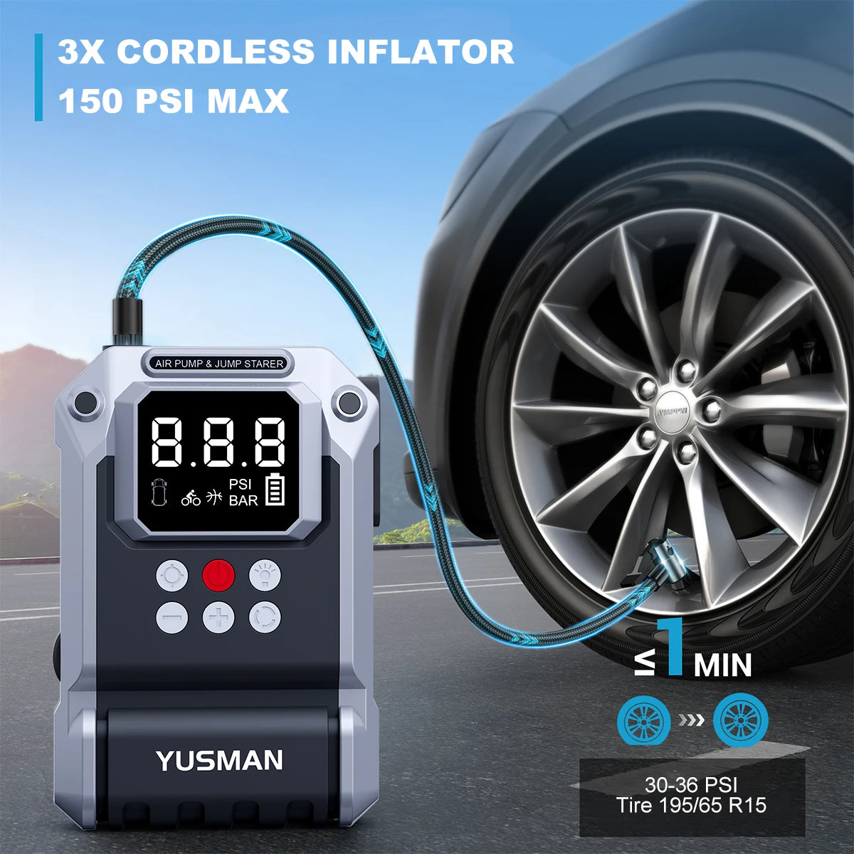 4 In 1 Jumpstart With Air Pump 8000A 150 PSI Tire Inflator