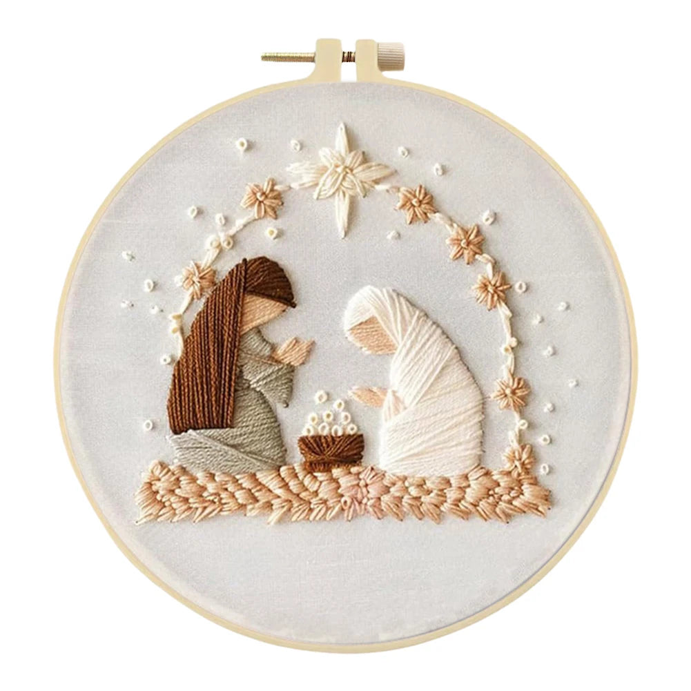 Nativity Cross Stitch Embroidery Kit with Cloth and Thread