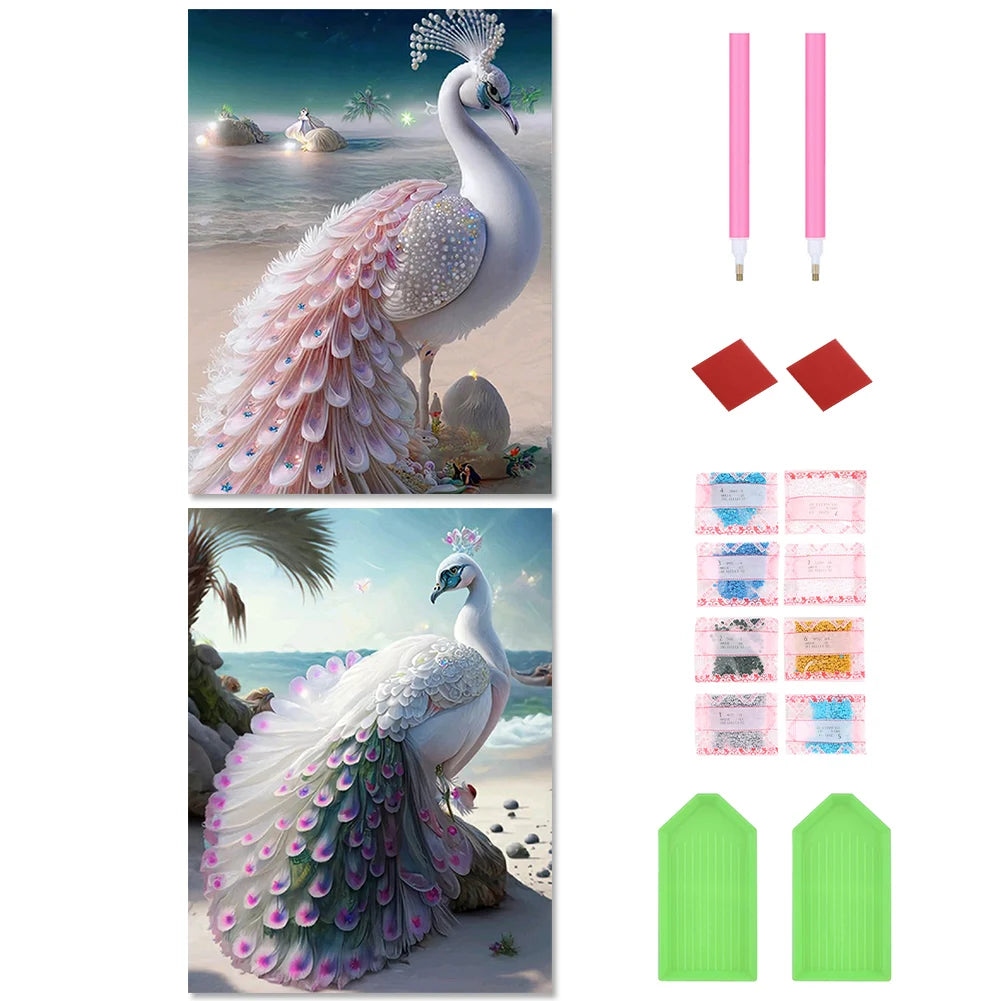 2pcs 5D DIY Full Round Drill Diamond Painting Ornate Peacock Kit Home Decor New Year Gift