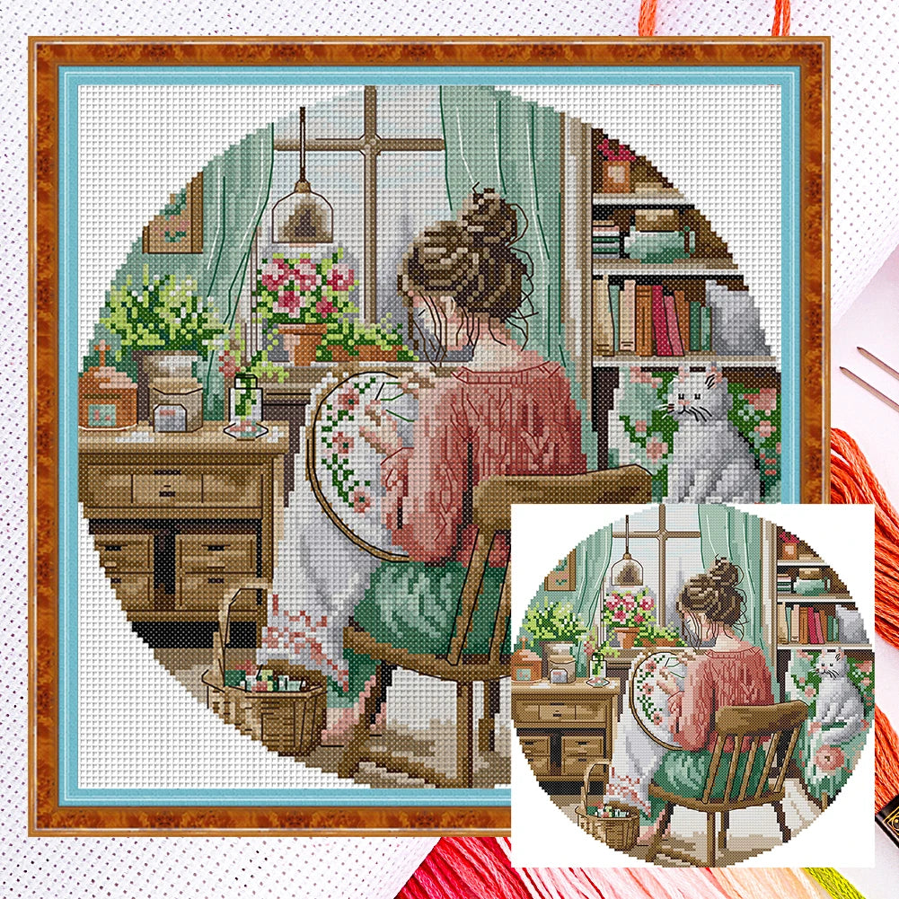 Partial Embroidery Eco Cotton 14CT Figure Cross Stitch Kit