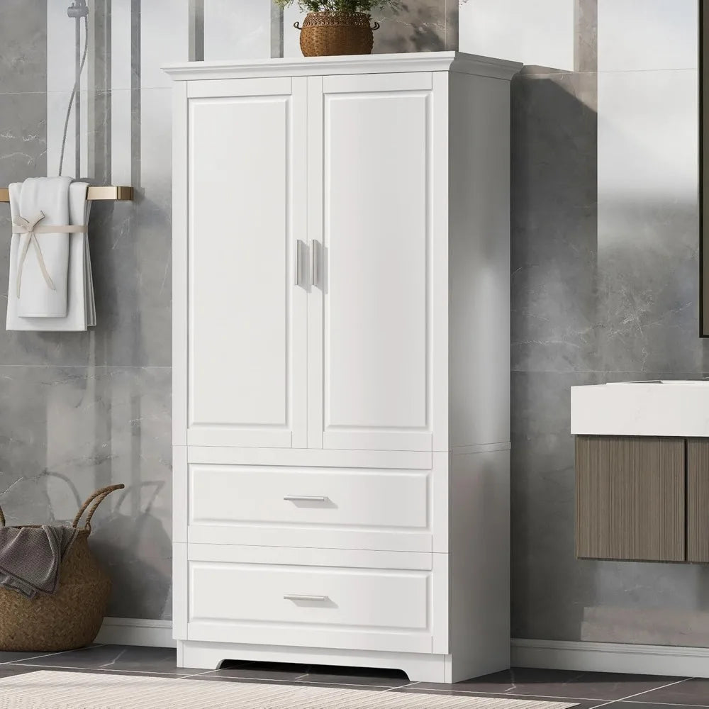 White Wide Storage Cabinet with Drawers and Doors Tall
