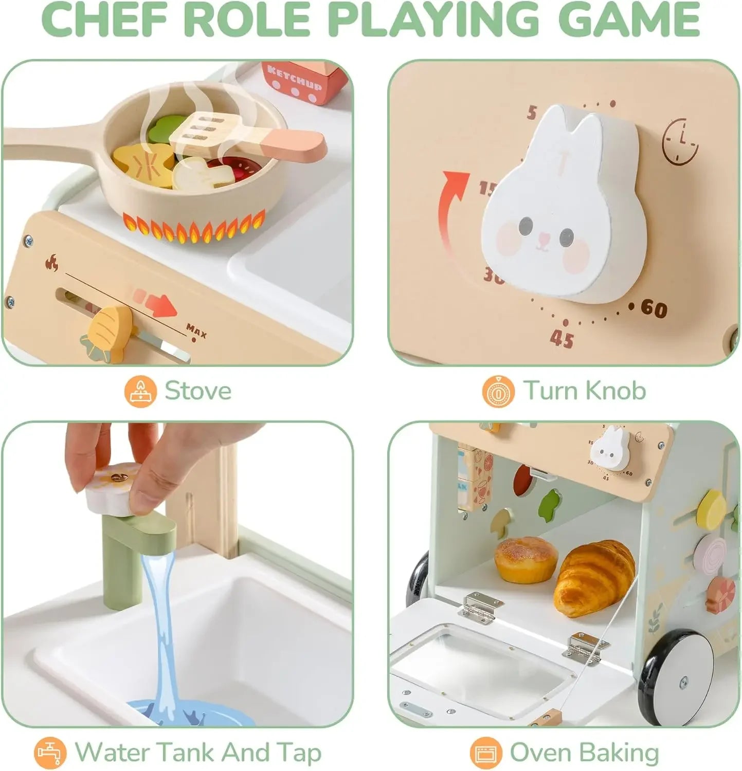Robud Adjustable Height Wooden Baby Walker Push Toy for Kids