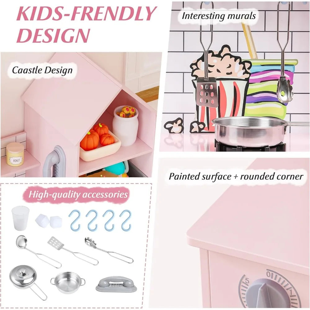 Wooden Play Kitchen For Kids With Realistic Appliances