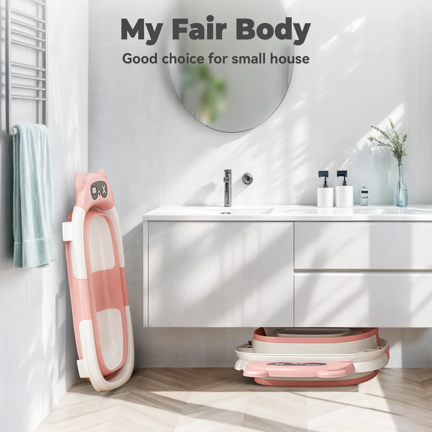 Foldable Baby Bathtub with Soft Cushion and Thermometer