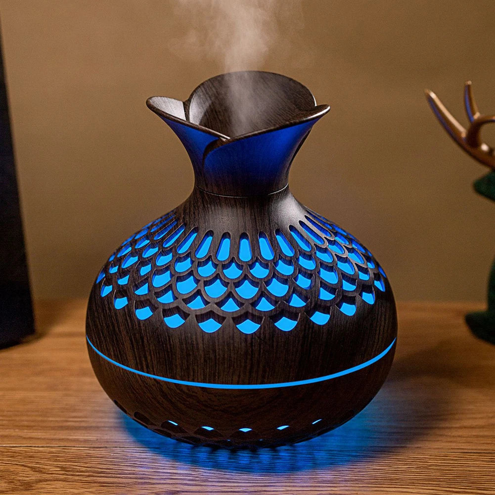 300ML Wood Grain Humidifier with Colorful Night Light USB