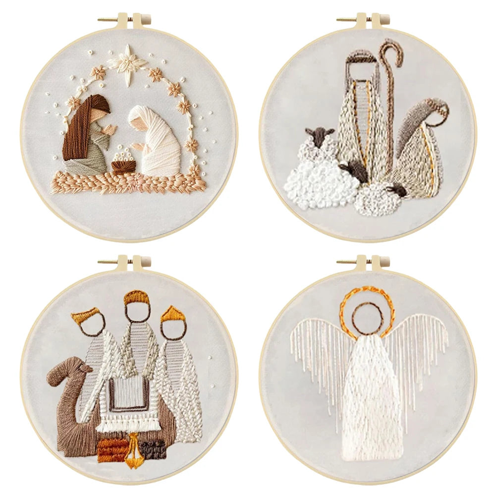Nativity Cross Stitch Embroidery Kit with Cloth and Thread