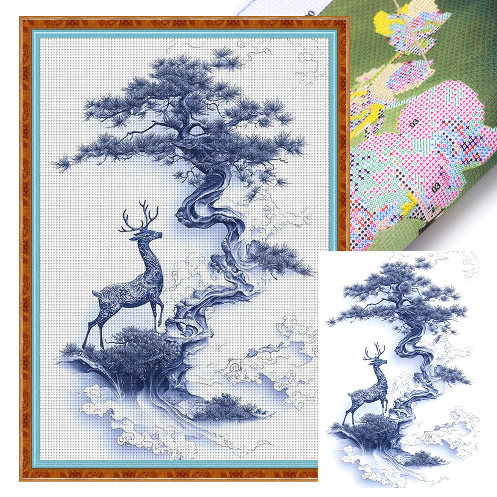 Full Embroidery Eco Cotton Thread 11CT Printed Porcelain Cross Stitch Kit Art