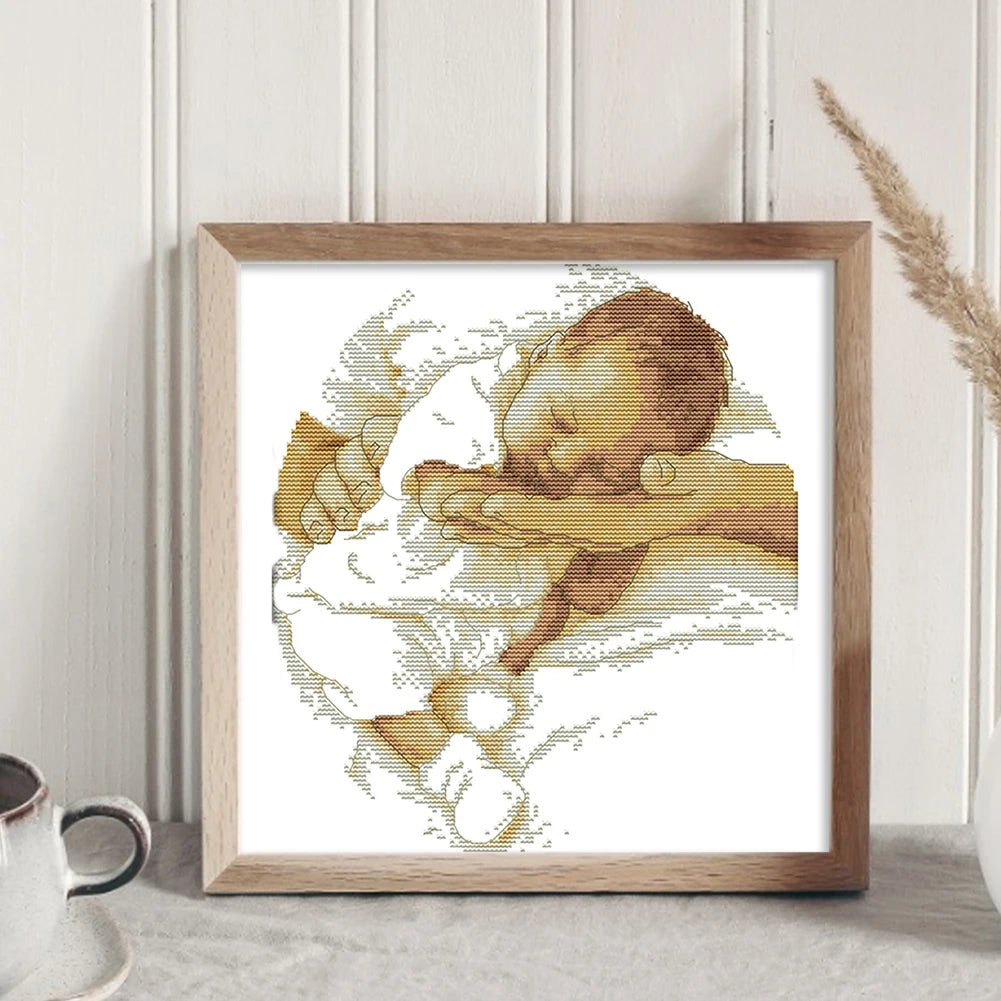 Partial Embroidery Eco Cotton 14CT Figure Cross Stitch Kit