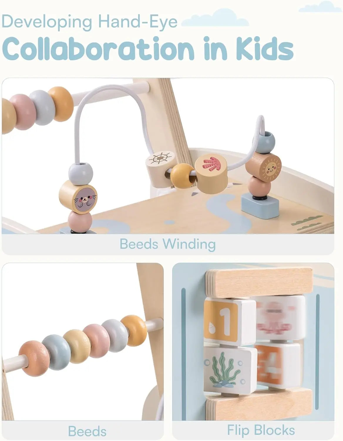 Robotime Wooden Baby Walker with Wheels for Boys and Girls
