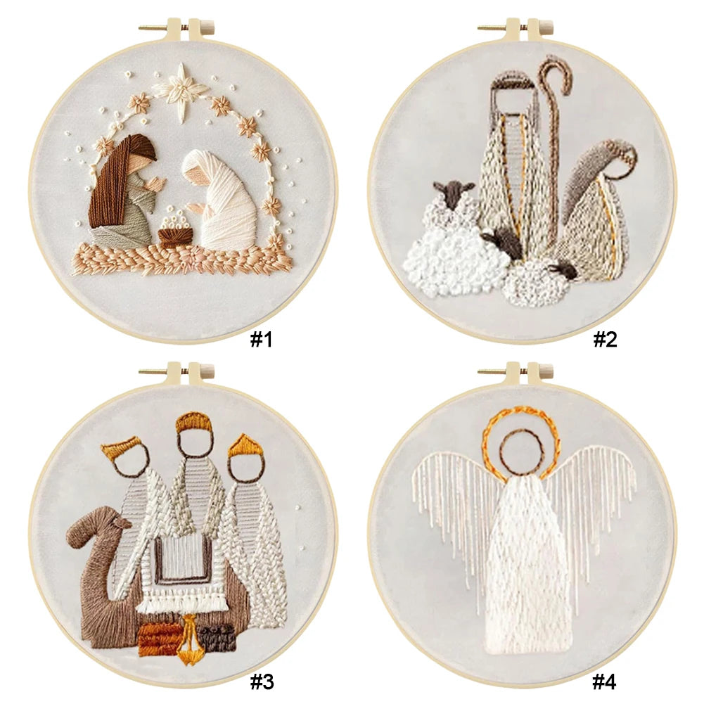 Nativity Cross Stitch Embroidery Kit with Cloth and Thread