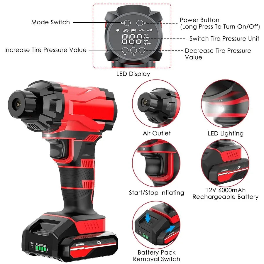 Cordless Car Tire Pump 150 PSI 12V Rechargeable LED Light
