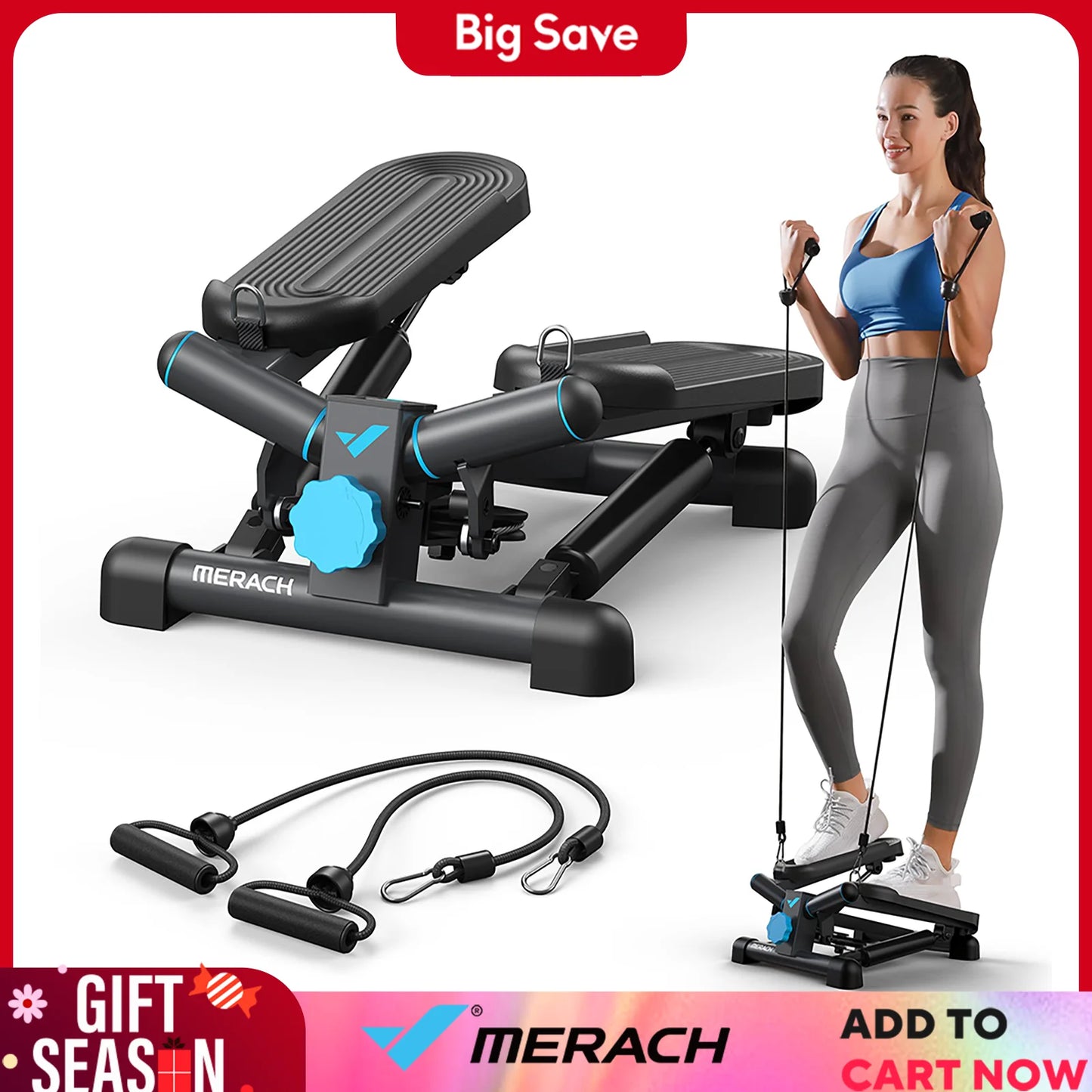 Merach Mini Stepper 330lbs With Resistance Band For Fitness