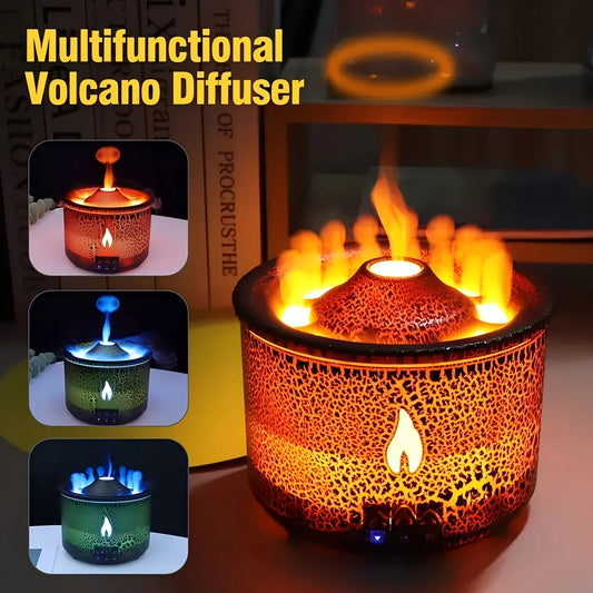 2025 Volcano Essential Oil Diffuser Black with Flame Humidifier