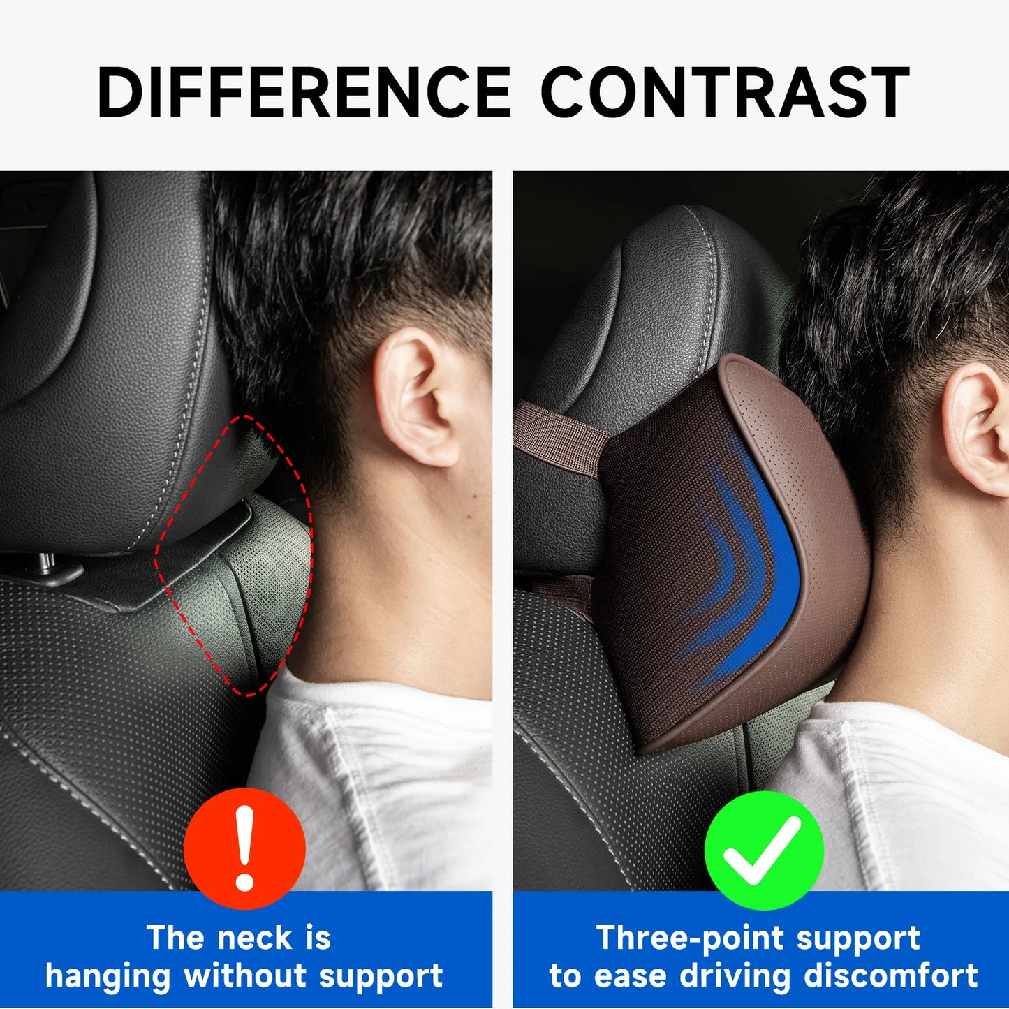 Memory Foam Car Neck Pillow With Adjustable Strap Removable