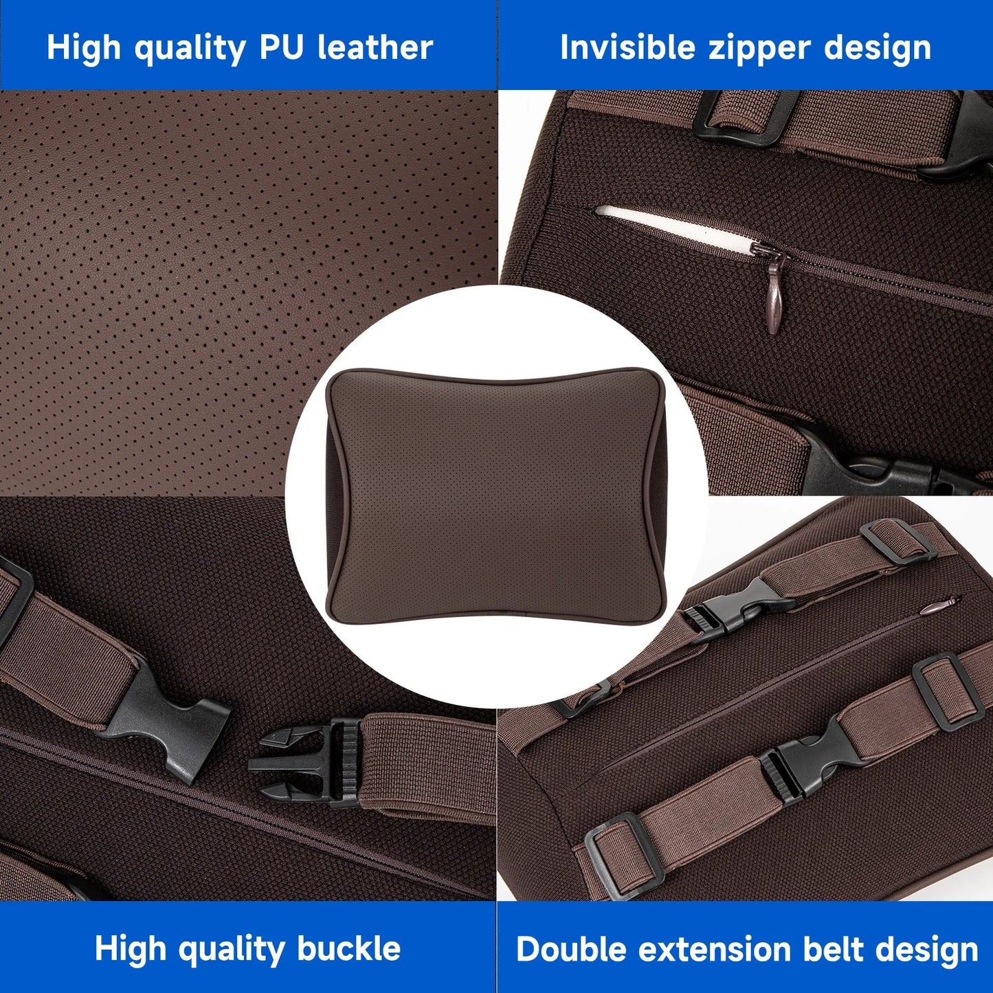 Memory Foam Car Neck Pillow With Adjustable Strap Removable