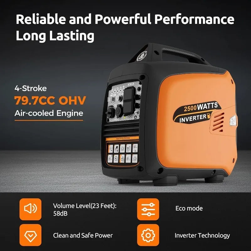 2500W Portable Inverter Generator With Eco Mode And CO Alarm