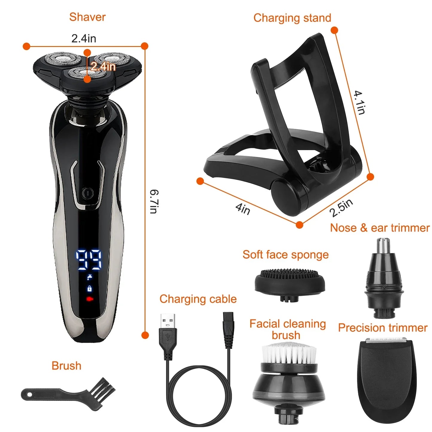 5 In 1 Electric Razor Shaver Kit IPX6 Waterproof Cordless