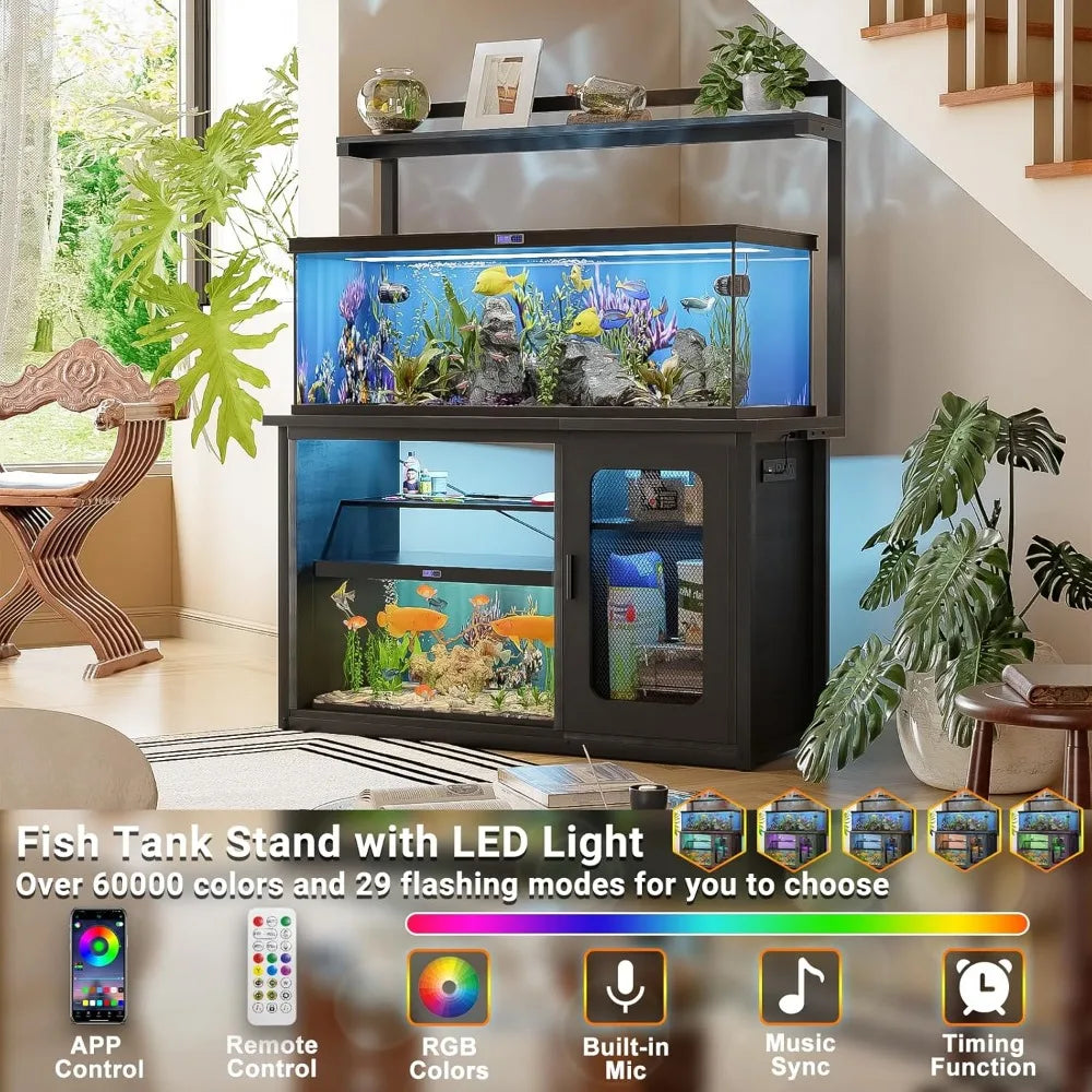 55 To 75 Gallon Fish Tank Stand With Power Outlets Light
