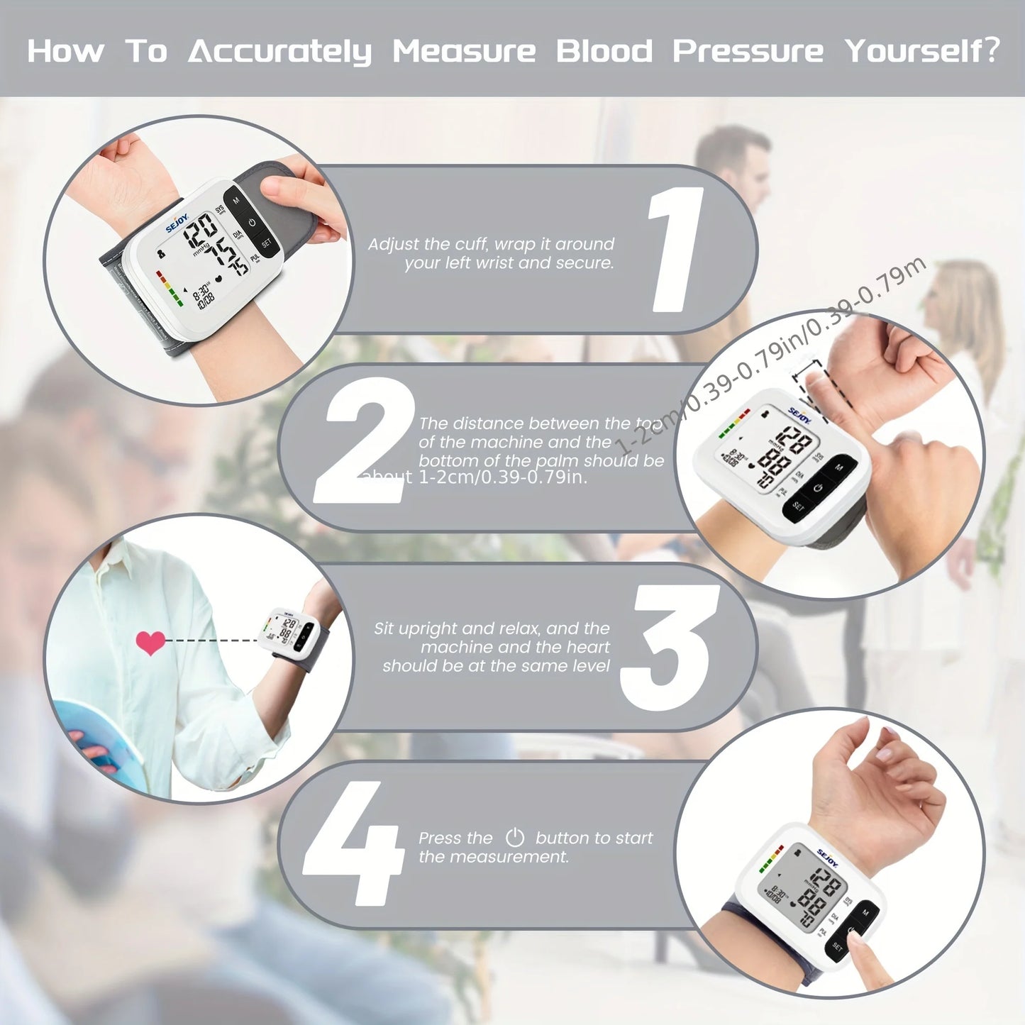 SEJOY Wrist Blood Pressure Monitor Heartbeat Detection