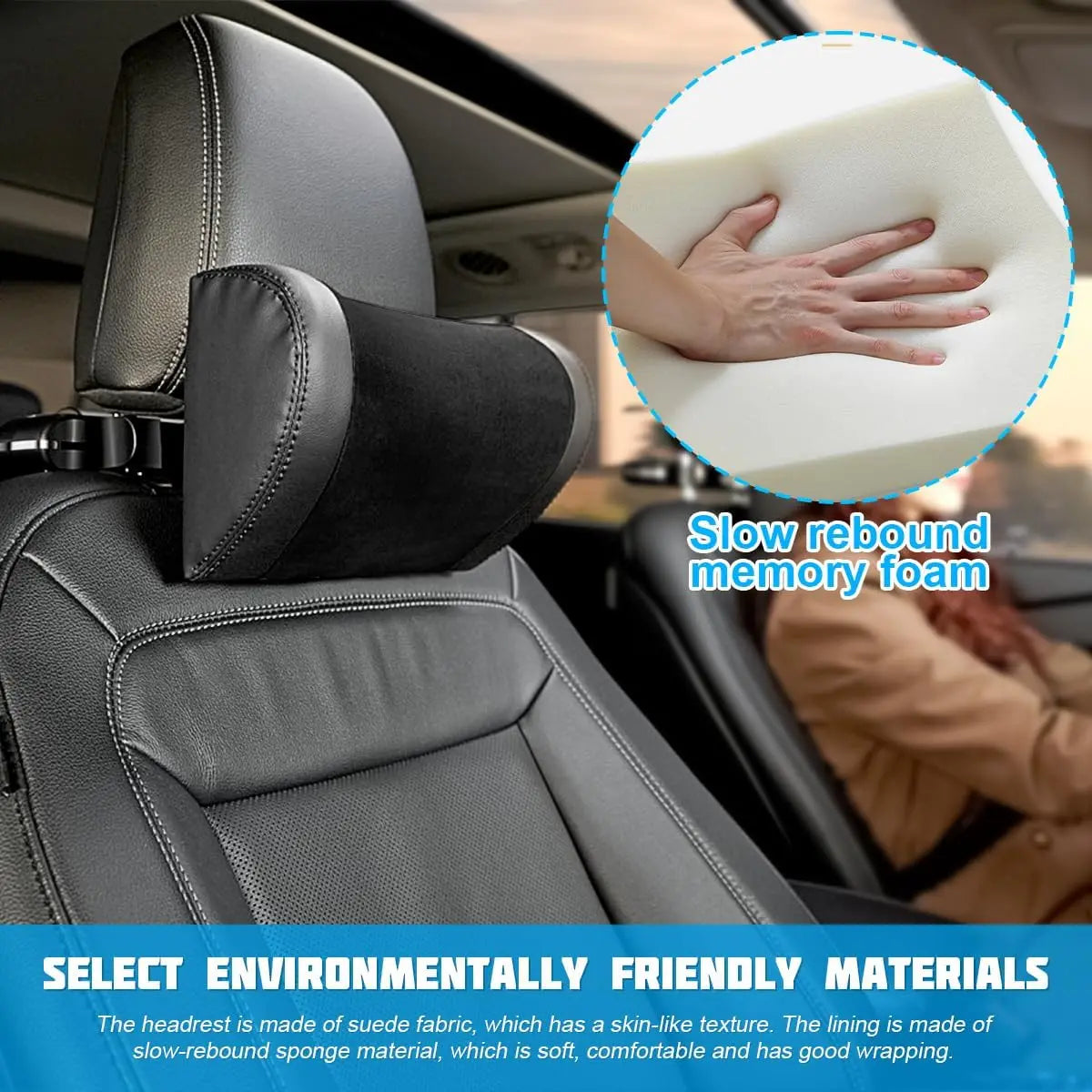 Car Neck Pillow Memory Foam Adjustable Headrest With Holder