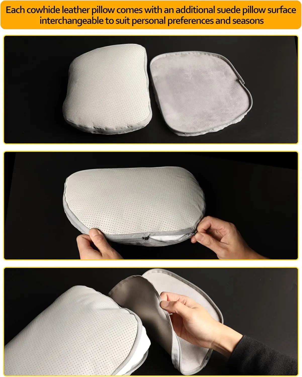 Genuine Cowhide Leather Car Headrest Neck Pillow For Driver