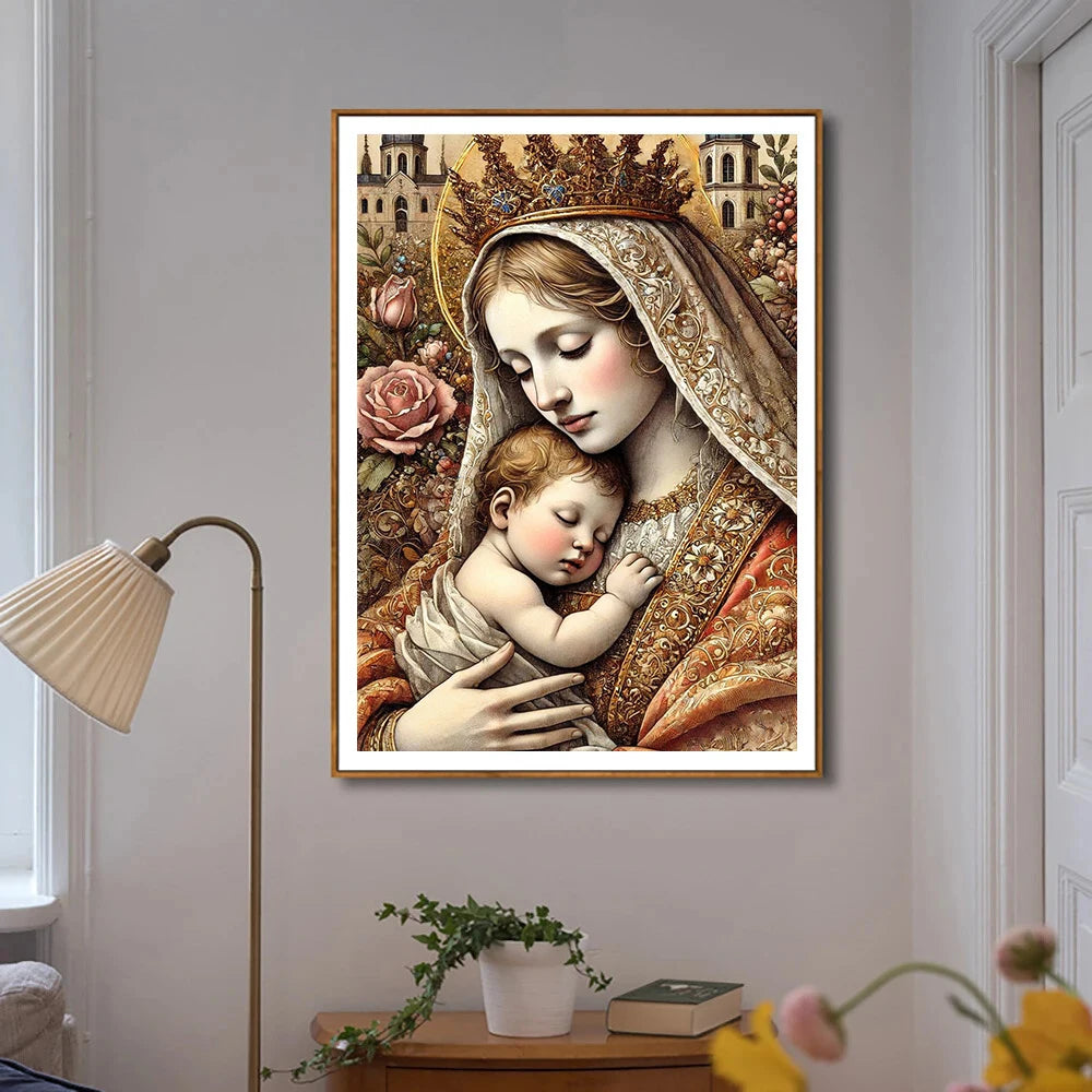 2pcs Set 5D Diamond Painting Virgin Mary Full Round Diamond Art Kit Adult Mosaic Inlay Craft Kit for Home Wall Decoration Gift