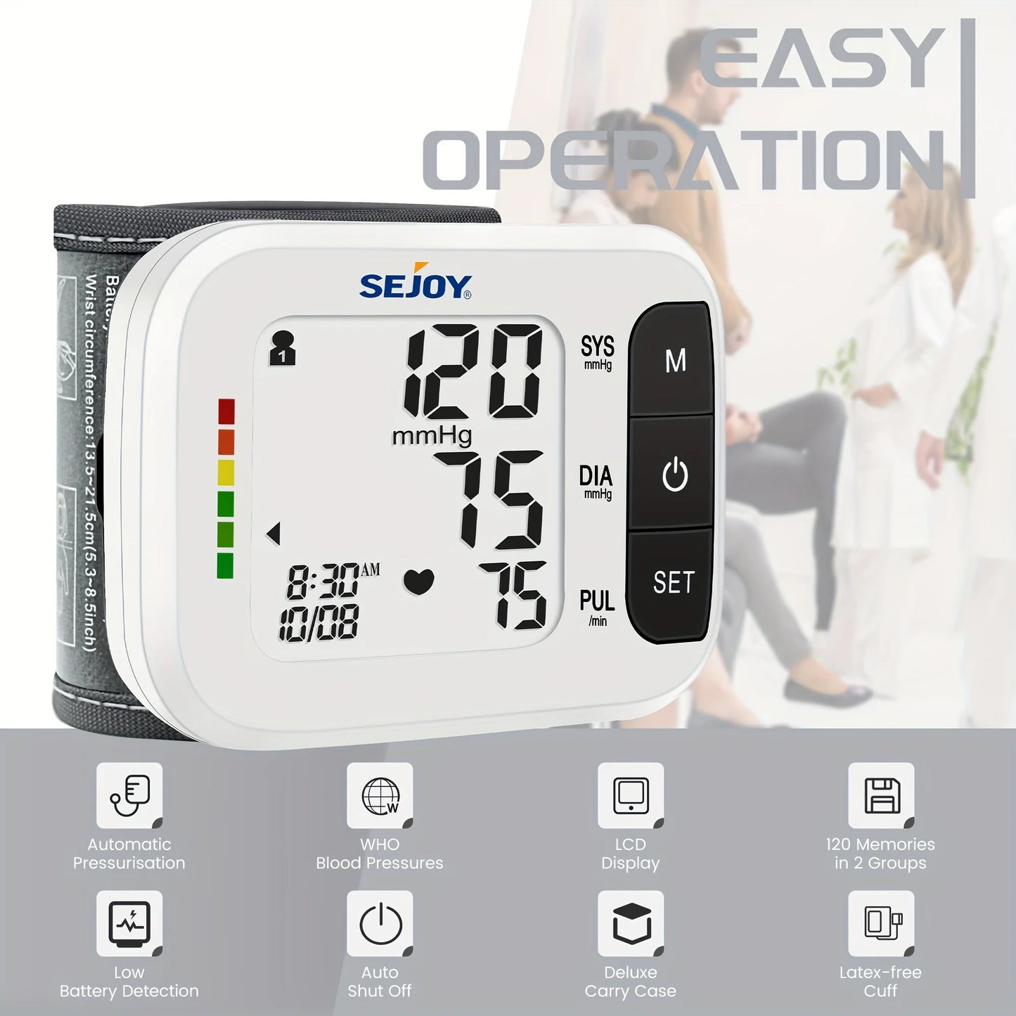 SEJOY Wrist Blood Pressure Monitor Heartbeat Detection