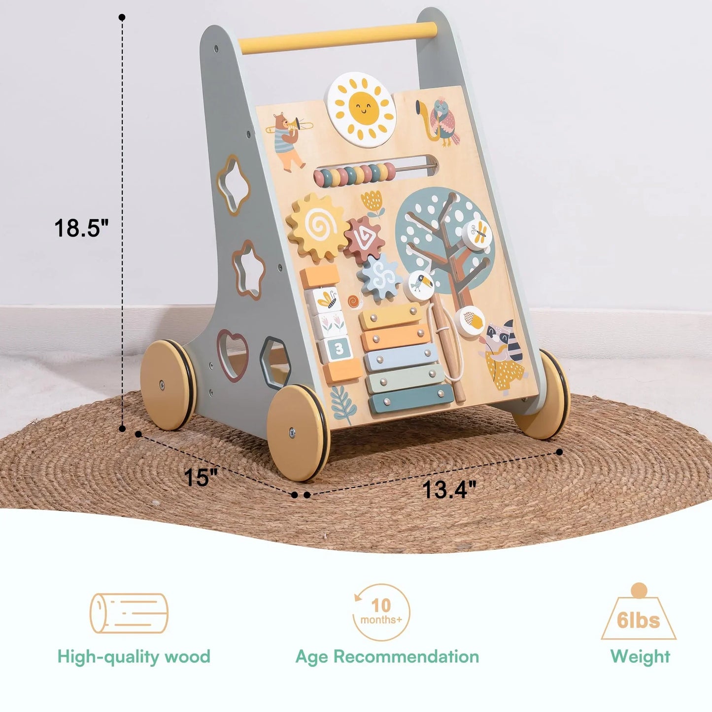 Robotime Robud Wooden Baby Walker Montessori Push Toy 49x37cm