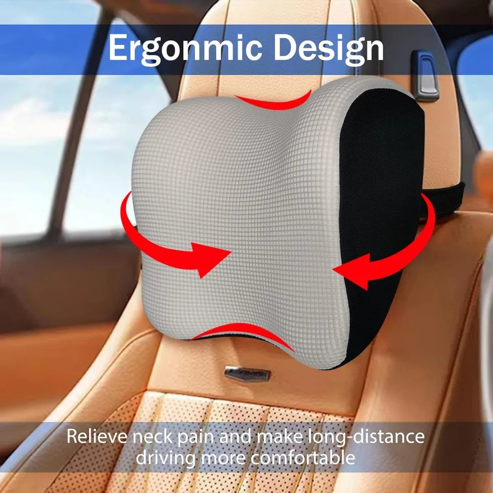Soft Car Headrest Pillow With Adjustable Strap Memory Foam