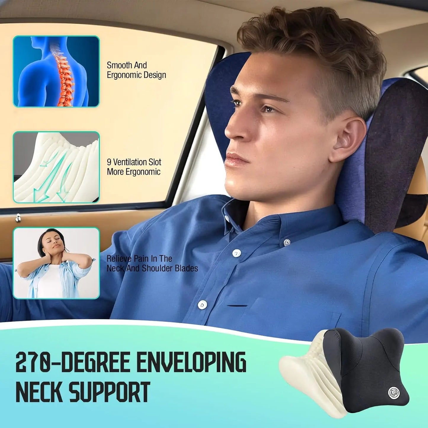 Memory Foam Car Neck Pillow Headrest With Ergonomic Design
