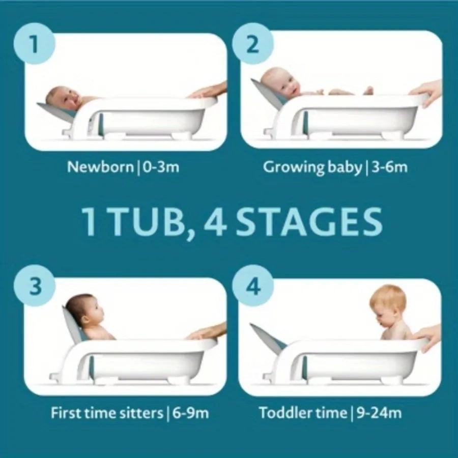 4-in-1 White Reclining Baby Tub for Newborns to Toddlers