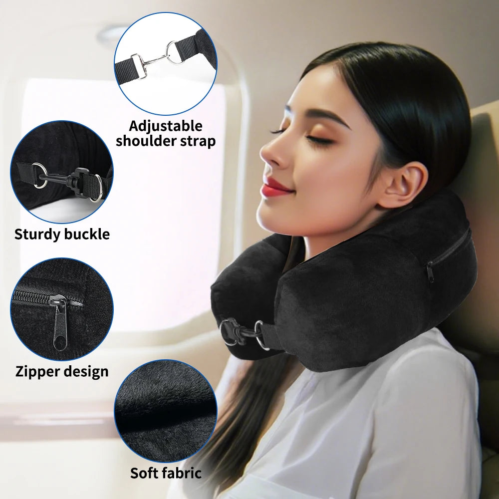 Travel Neck Pillow With Fillable U Shaped Pillowcase Bag