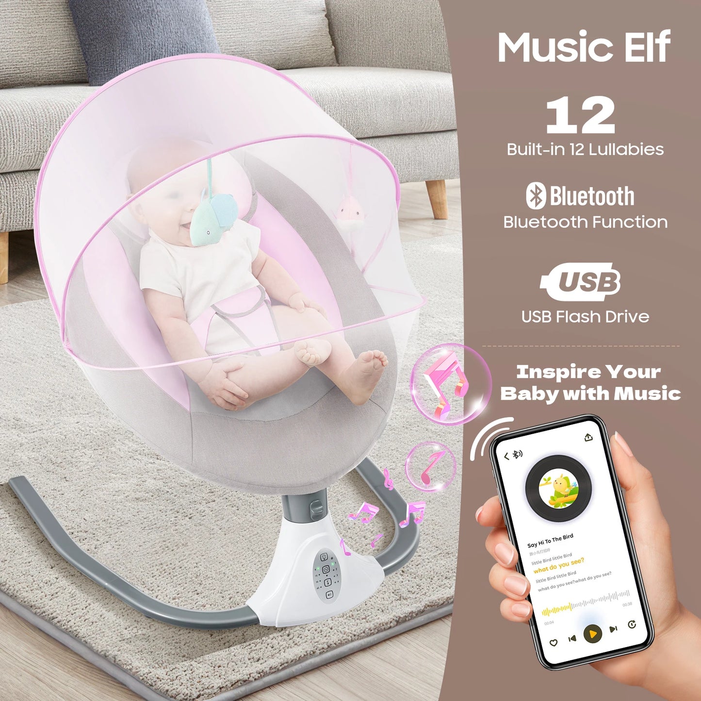 4 Speed Auto Smart Baby Swing With Remote Mosquito Net