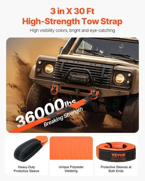 VEVOR Tow Strap Emergency Heavy Duty 36000 Lbs 30 Ft