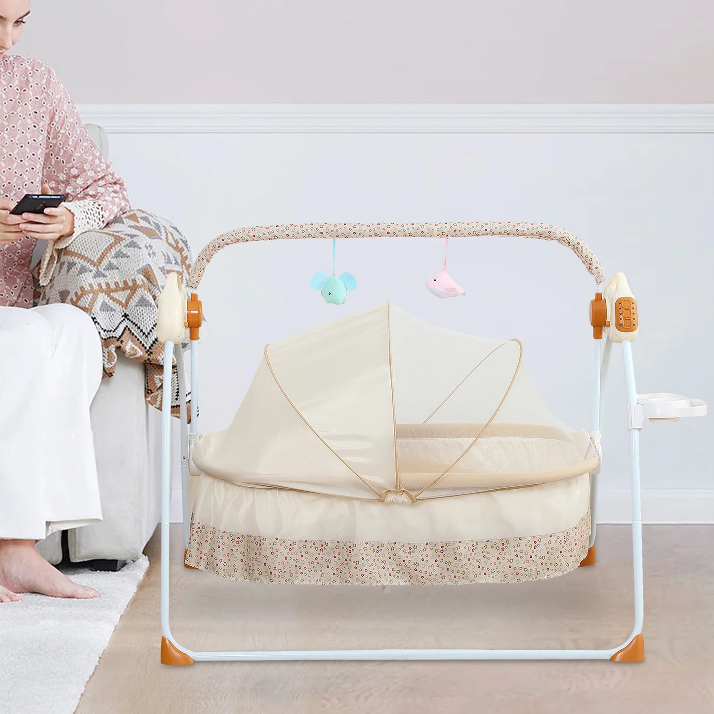 Foldable Electric Baby Cradle with Music Mosquito Net Swing