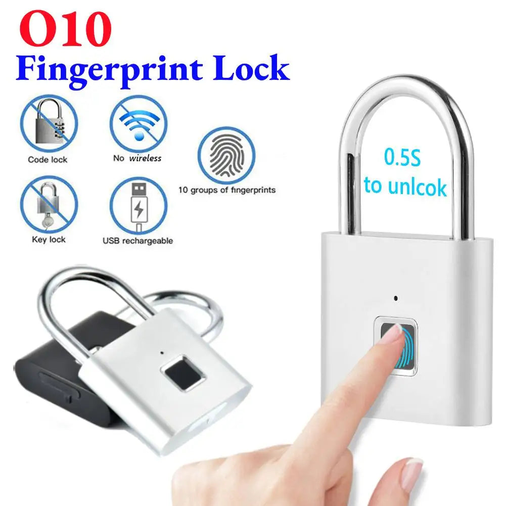 O10 Smart Fingerprint Padlock Waterproof Biometric Lock USB