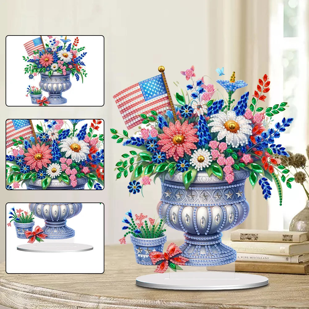 American Flag Diamond Painting Tabletop Ornaments Kit Flower Vase Single Side for Adults Beginners