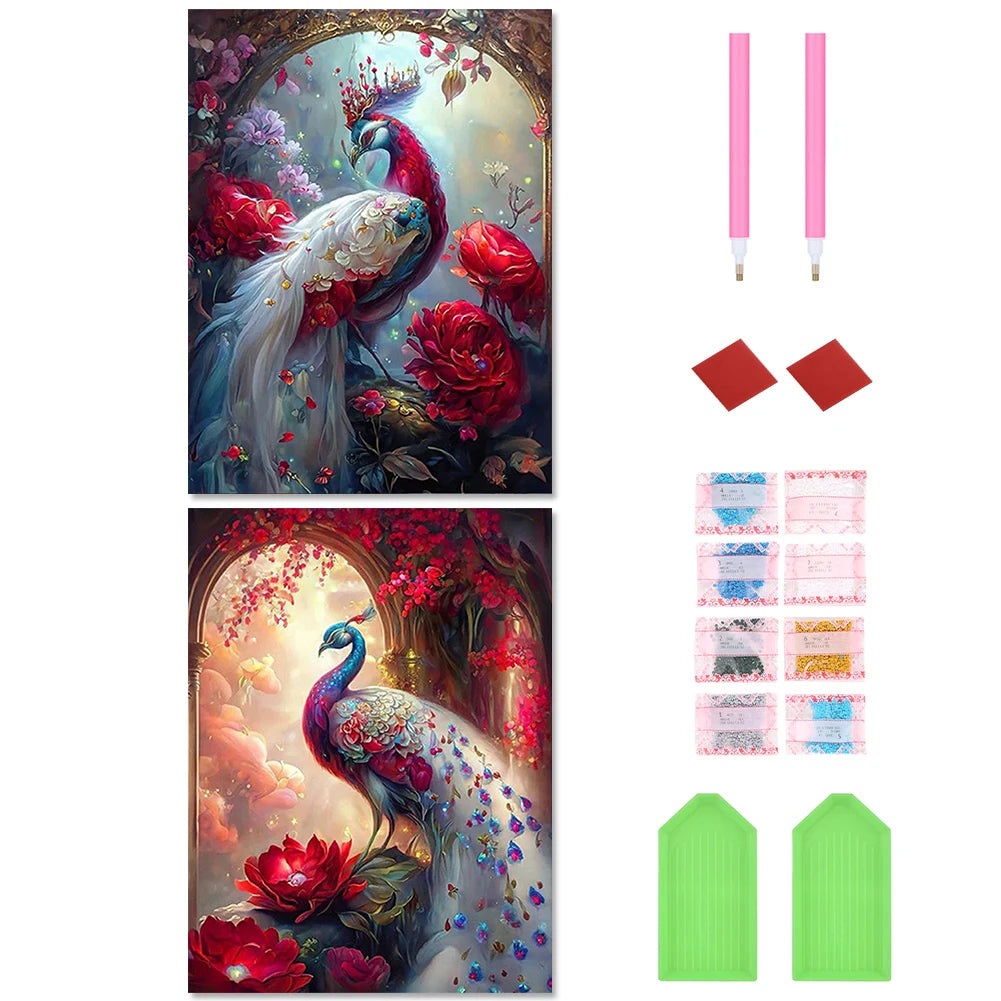 2pcs 5D DIY Full Round Drill Diamond Painting Ornate Peacock Kit Home Decor New Year Gift