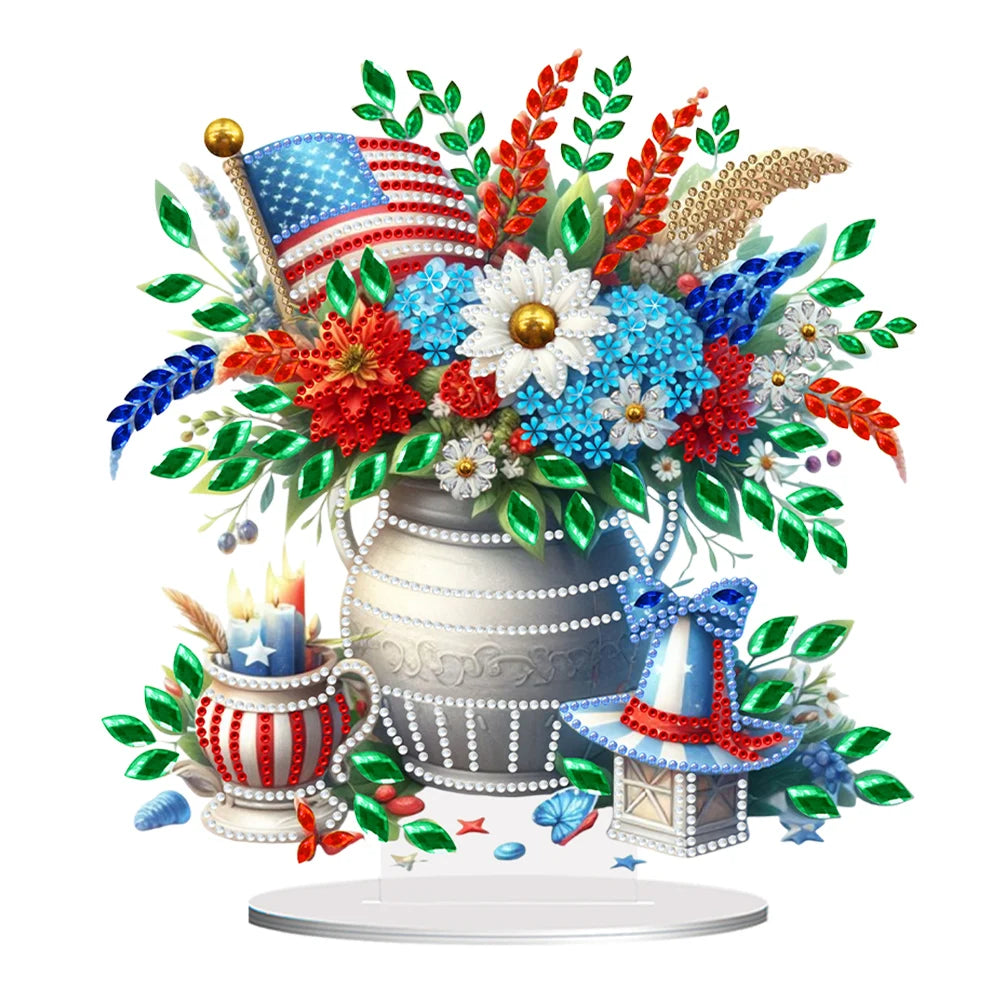 American Flag Diamond Painting Tabletop Ornaments Kit Flower Vase Single Side for Adults Beginners