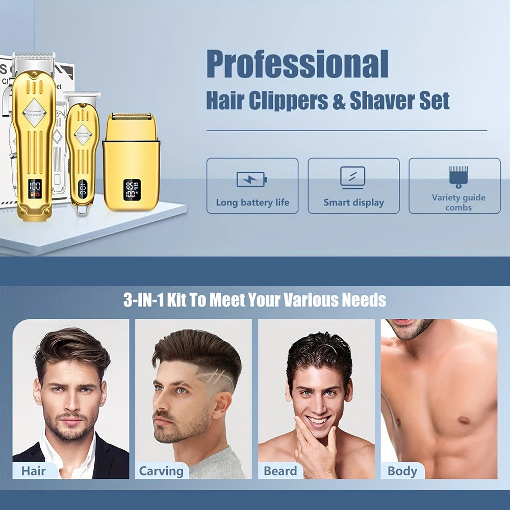 3 In 1 Hair Cutting Kit Cordless Clippers Shaver For Men