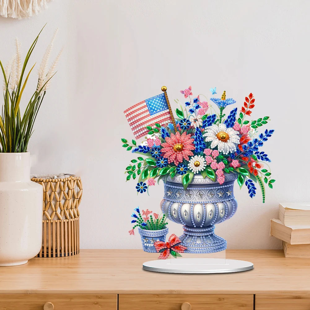 American Flag Diamond Painting Tabletop Ornaments Kit Flower Vase Single Side for Adults Beginners