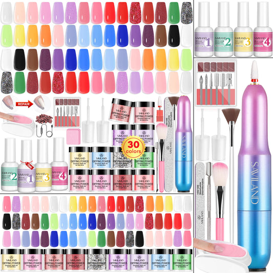 Saviland 30 Colors Dipping Powder With Base Top Coat Drill