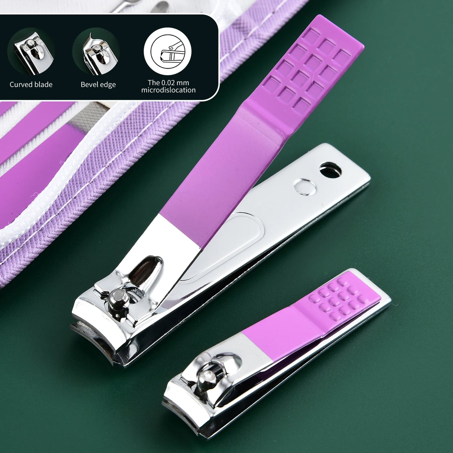 Purple Manicure Set Travel Kit Pink Case Stainless Steel