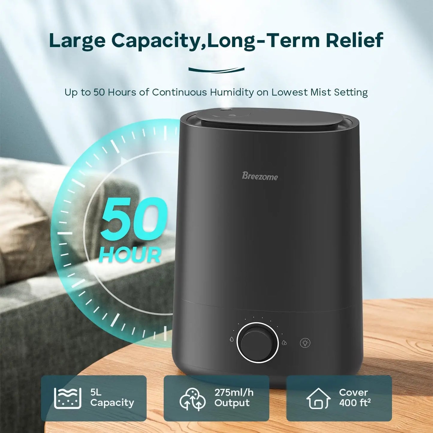 Ultrasonic 5L Humidifier with Aroma Essential Oil Diffuser